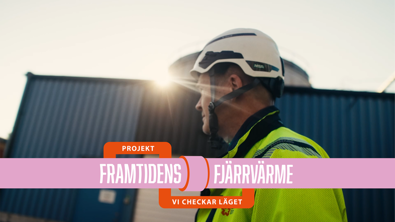 Luleå Energiarbetare i varselkläder och hjälm, blickandes åt vänster med solen i bakgrunden