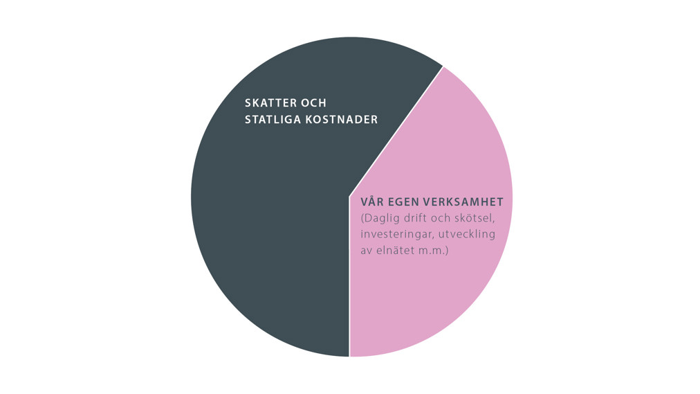 Cirkeldiagram som visar skatter och statliga kostnader vs vår egen verksamhet