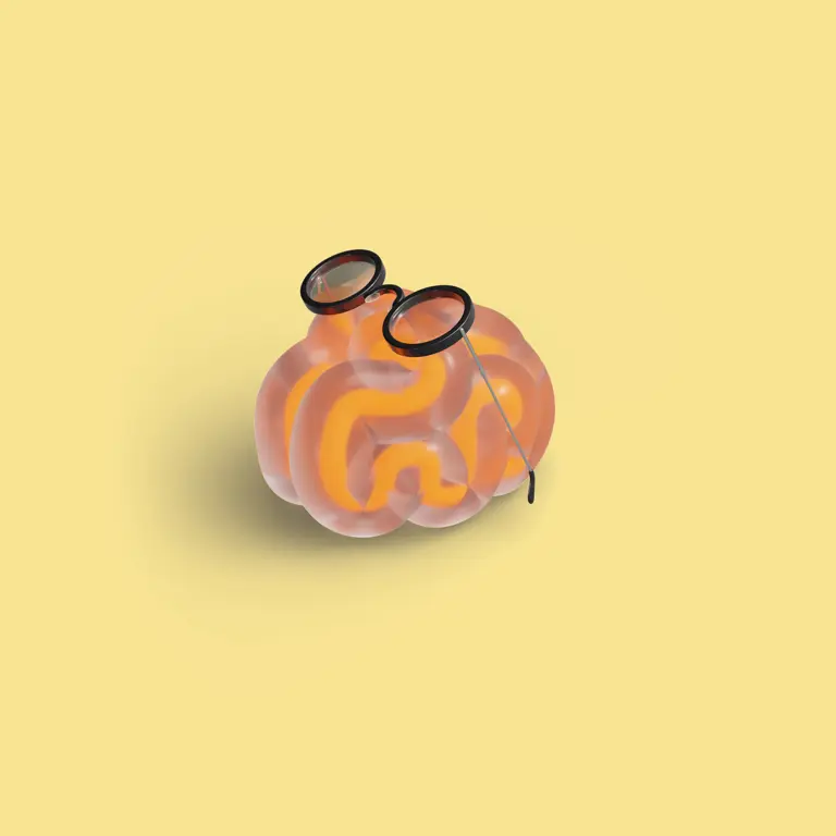 Orange hjärna med glasögon